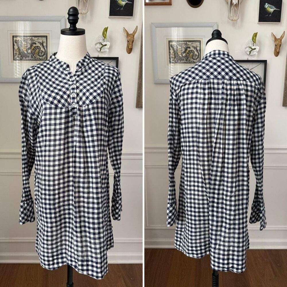 RedGreen Danish Design 100% Cotton Blue Gingham Shift Dress $180 XL 46